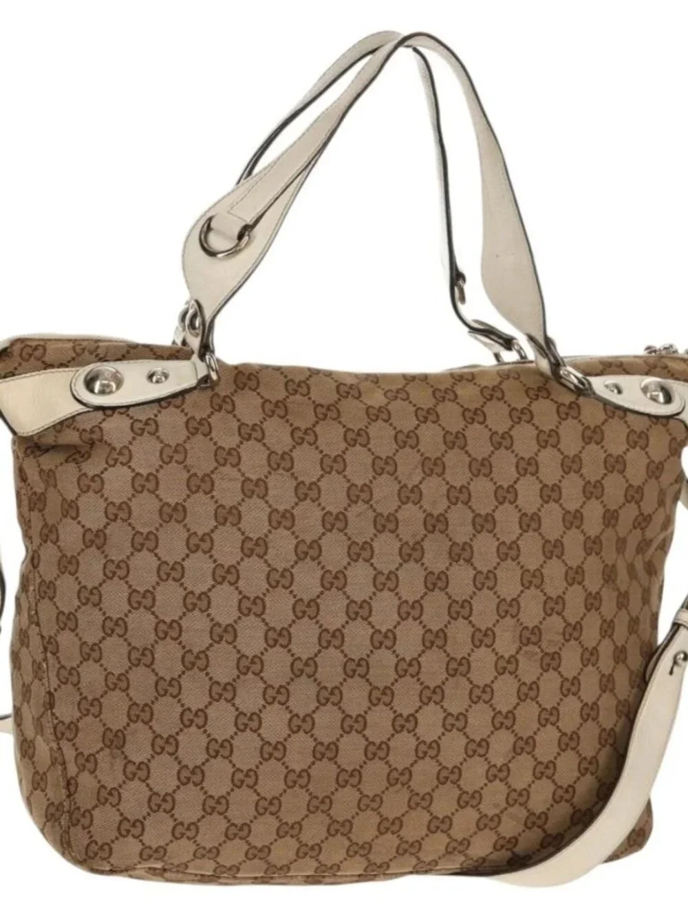 GUCCI GG Canvas Horsebit Tote Bag 2way Beige Gold 232949 Auth